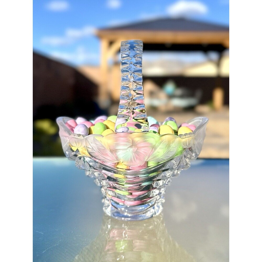 Anna Hutte Bleikristall 24 % Lead CRYSTAL Easter BASKET Bowl w/ Handle - Germany